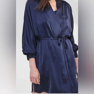 Lunya Washable Silk Robe Deep Blue Size Medium